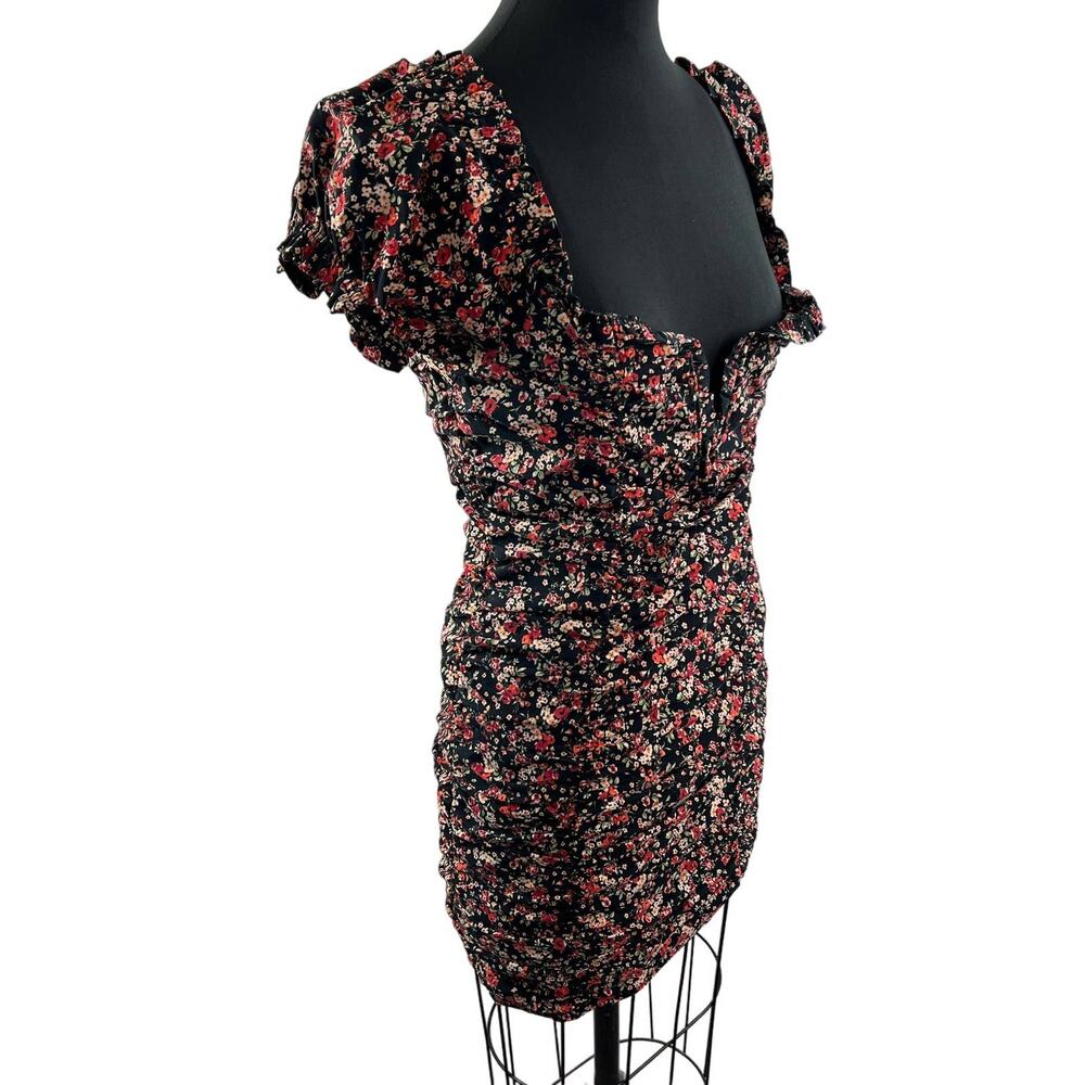 Floral Ruched Mini Dress in Black and Red